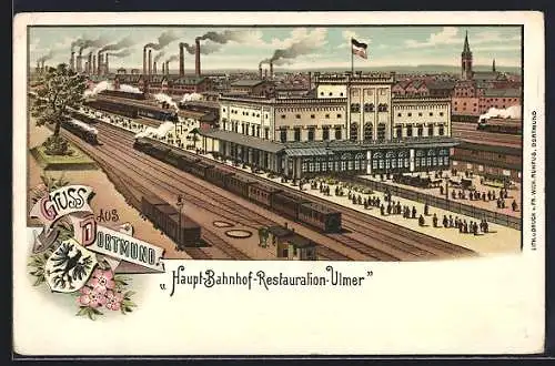 Lithographie Dortmund, Hauptbahnhof & Restaurant Ulmer