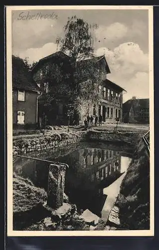 AK Schellroda /Thür. Wald, Bes. Fr. Ross, Blick über kleinen Dorfteich
