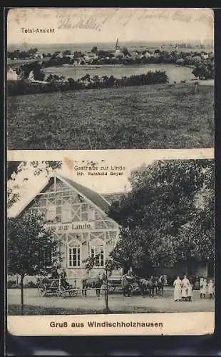 AK Windischholzhausen, Totalansicht und Gasthaus zur Linde, Bes. Reinhold Geyer