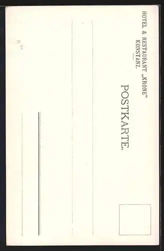 Lithographie Konstanz, Hotel Krone, Dampfer
