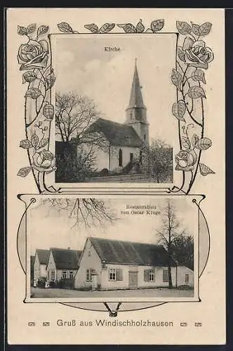 AK Windischholzhausen, Restaurant von Oscar Kluge, Kirche