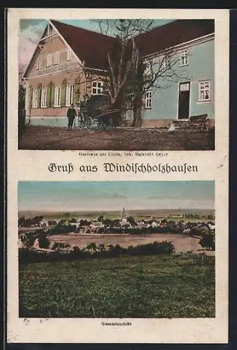 AK Windischholzhausen, Gasthaus zur Linde, Ortsansicht