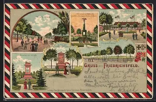 Lithographie Friedrichsfeld / Niederrhein, Wilhelm-Strasse, Offiziers-Casino, Franzosen-Friedhof