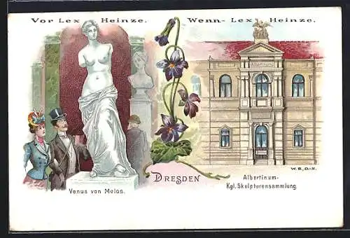 Lithographie Dresden, Albertinum u. Königliche Skulpturensammlung, Venus von Melos, Lex Heinze