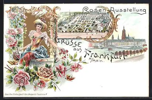 Lithographie Ganzsach Frankfurt a. Main, Rosen-Ausstellung Juni-November