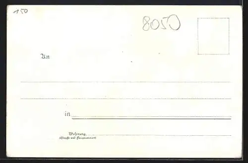 Lithographie Freising, Knaben und Clerikalseminar, Weihenstephan, Schullehrerseminar, Neujahrsgruss