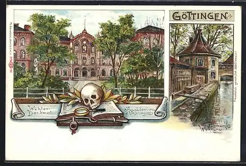 Lithographie Göttingen, Wühler-Denkmal, Auditorium a. Universität