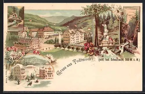 Lithographie Todtmoos /Schwarzwald, Gruss mit Ortsansichten