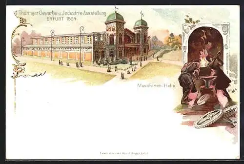 Lithographie Erfurt, Thüringer Gewerbe- u. Industrie-Ausstellung 1894, Maschinen-Halle