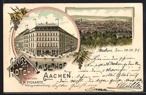 Vorläufer-Lithographie Aachen, 1895, Hotel Kaiserhof, Teilansicht