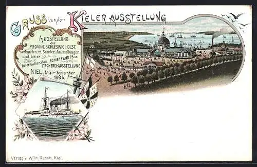 Lithographie Kiel, Kieler Ausstellung der Provinz Schleswig Holst. verbunden mit Sonder-Ausstellungen 1896