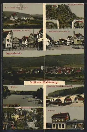 AK Rudersberg, Bahnhof, Hauptstrasse mit Apotheke, Klingenmühle