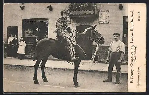 AK Romford, London Road, Cowboy in front of Compasses Inn