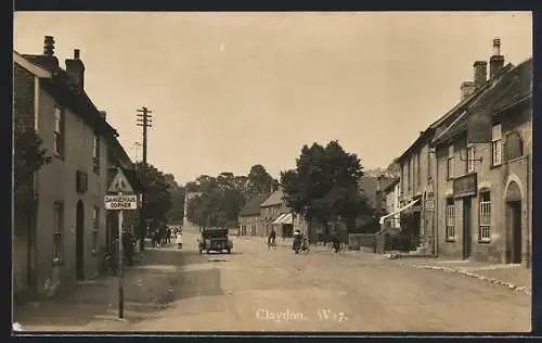 AK Claydon, Street with Road Sign: Dangerous Corner