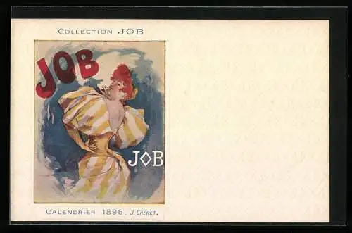 AK Collection JOB, Calendrier 1896, Frau im Festkleid raucht eine Zigarette, Jugendstil