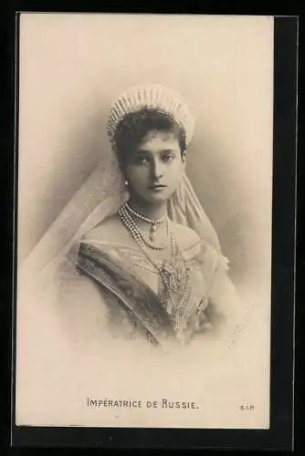 AK Zarin Alexandra Feodorowna von Russland mit Diadem und Schleier