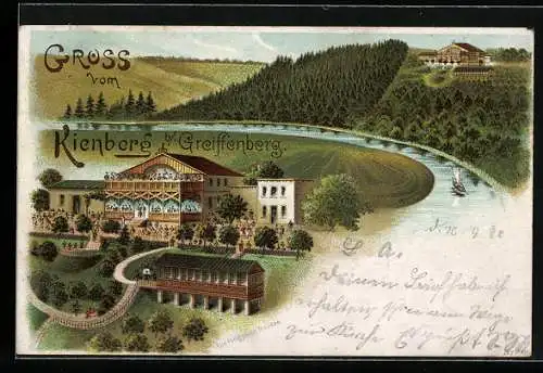 Lithographie Greiffenberg, Gasthaus Kienberg, Segelboot