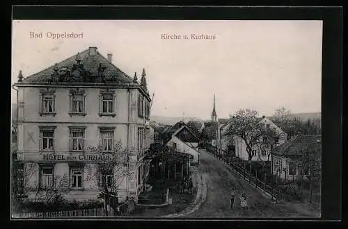 AK Bad Oppelsdorf, Hotel zum Curhaus und Kirche