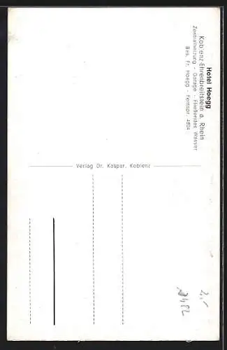 AK Koblenz-Ehrenbreitstein, Hotel Hoegg und Blick zur Festung