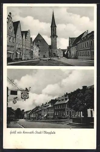 AK Kemnath / Oberpf., Strassenpartien mit Kirche