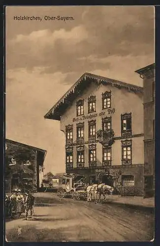 AK Holzkirchen /Obb., Cafe, Gast- u. Bräuhaus alte Post m. Strasse und Kutsche