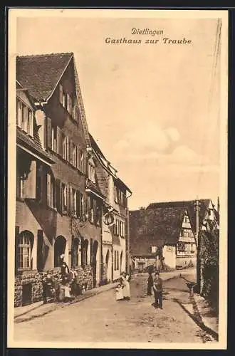 AK Dietlingen / Pforzheim, Strassenpartie mit Gasthaus zur Traube