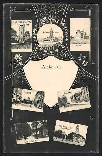 AK Artern, Weinberg Aussichtsturm, Leipzigerstrasse, Landwirtschaftliche Schule