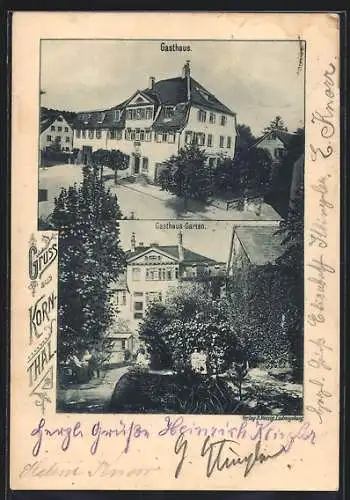 AK Kornthal / Württ., Gasthaus mit Umgebung, Gasthaus-Garten