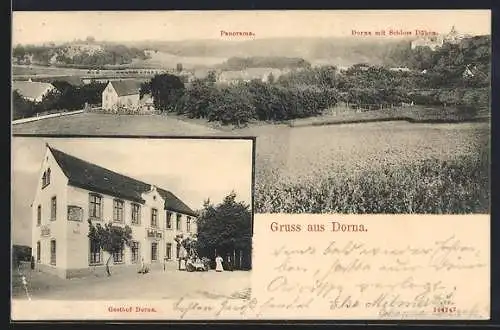 AK Dorna / Grimma, Partie am Gasthof, Panorama der Ortschaft