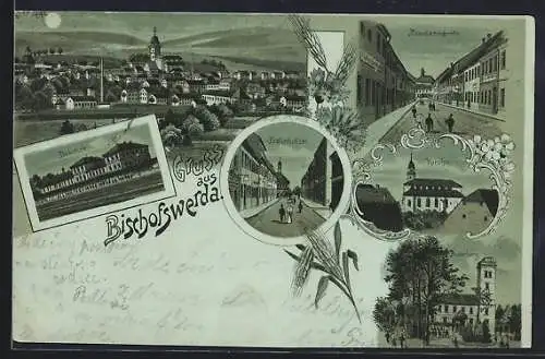 Mondschein-Lithographie Bischofswerda, Bahnhof, Bautzenerstrasse, Butterberg