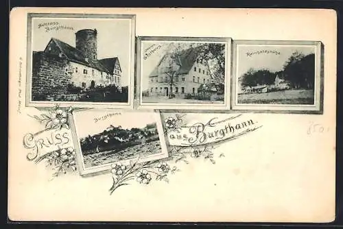 AK Burgthann, Oberes Gasthaus, Reinholdshöhe, Schloss, Ortsansicht