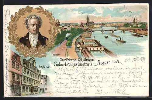 Lithographie Johann Wolfgang von Goethe, Goethehaus in Frankfurt am Main