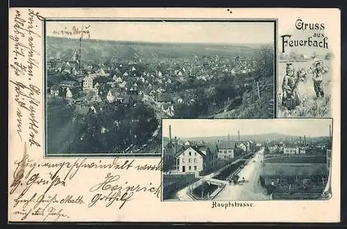 AK Feuerbach / Württ., Blick die Hauptstrasse entlang, Ortsansicht