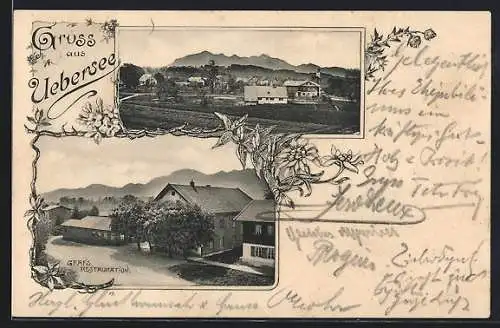 AK Uebersee, Gasthaus Grafs Restauration, Ortsansicht