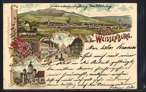 Lithographie Weissenburg / Bayern, Ortsansicht, Strassenpartie, Ellinger Thor