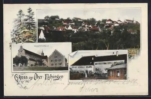AK Ober-Elchingen, Klosterbrauerei und Gasthof J. Eisenlauer, Klosterkirche, Teilansicht