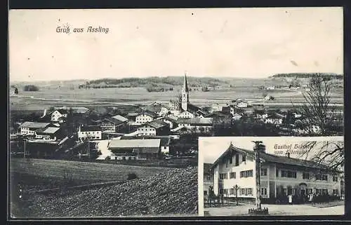 AK Assling, Gasthof Zum Altenwirt, Bes. Holzner, Ortsansicht aus der Vogelschau