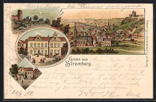 Lithographie Stromberg / Westf., Ortsansicht, Gasthof zur Post