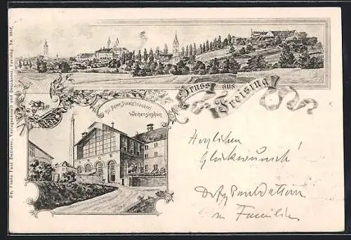 Lithographie Freising, Kgl. Bayer. Staatsbrauerei Weihenstephan, Ortspanorama