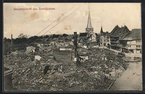 AK Duderstadt, Brandunglück 1911, Gesamtansicht des Brandplatzes