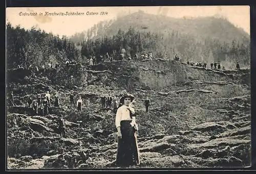 AK Tetschen-Bodenbach, Gelände nach dem Erdrutsch Krochwitz-Schönborn Ostern 1914