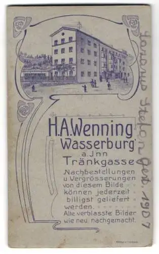 Fotografie H. A. Wenning, Wasserburg / Inn, Ansicht Wasserburg / Inn, Geschäftshaus mit Atelier in der Tränkgasse