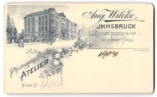 Fotografie Aug. Wilcke, Innsbruck, Ansicht Innsbruck, Geschäftshaus mit Foto-Atelier Rudolfstrasse 1