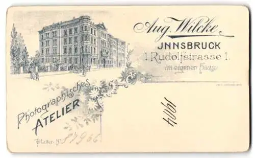 Fotografie Aug. Wilcke, Innsbruck, Ansicht Innsbruck, Geschäftshaus mit Foto-Atelier Rudolfstrasse 1