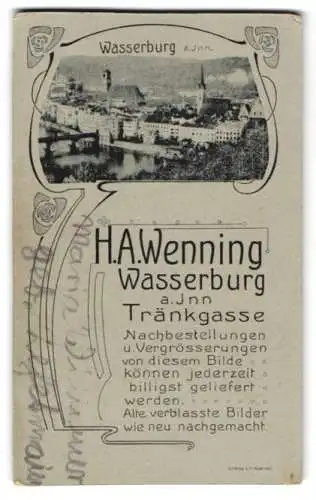 Fotografie H. A. Wenning, Wasserburg / Inn, Ansicht Wasserburg / Inn, Stadtansicht mit Uferpartie am Inn