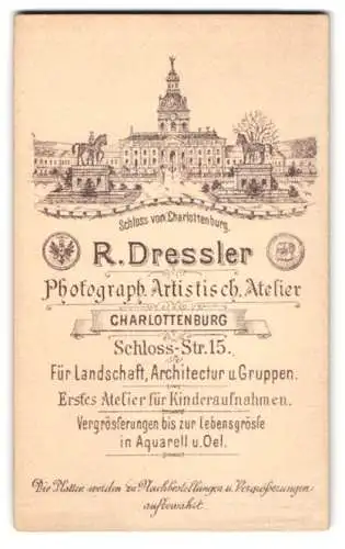 Fotografie R. Dressler, Berlin, Schlossstrasse 15, Schloss Charlottenburg & Messe-Medaillen, Rückseitig Portrait