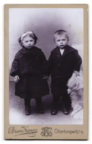 Fotografie Bruno Kempe, Oberlungwitz i. S., florale Verzierungen & Seeblick, Rückseitig Portrait