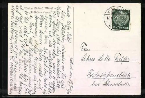 Künstler-AK Walter Einbeck: Flora mit Engel auf Blumenwiese