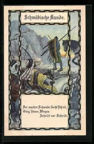 Künstler-AK Franz Kuderna: Schwäbische Kunde, Kreuzritter und arabische Krieger