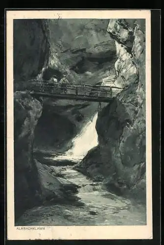 Künstler-AK Edward Harrison Compton: Brücke in der Almbachklamm